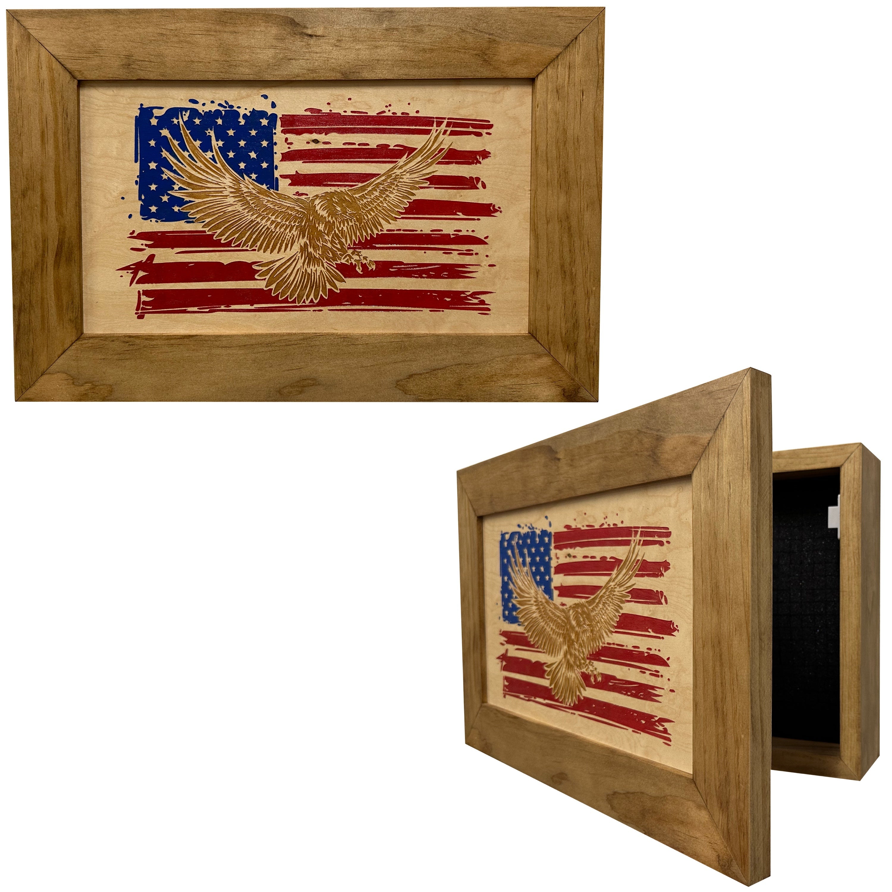 Bald Eagle & American Flag Patriotic Decorative Wall-Mounted Secure Gun Cabinet by Bellewood Designs, Southern home decor main product photo