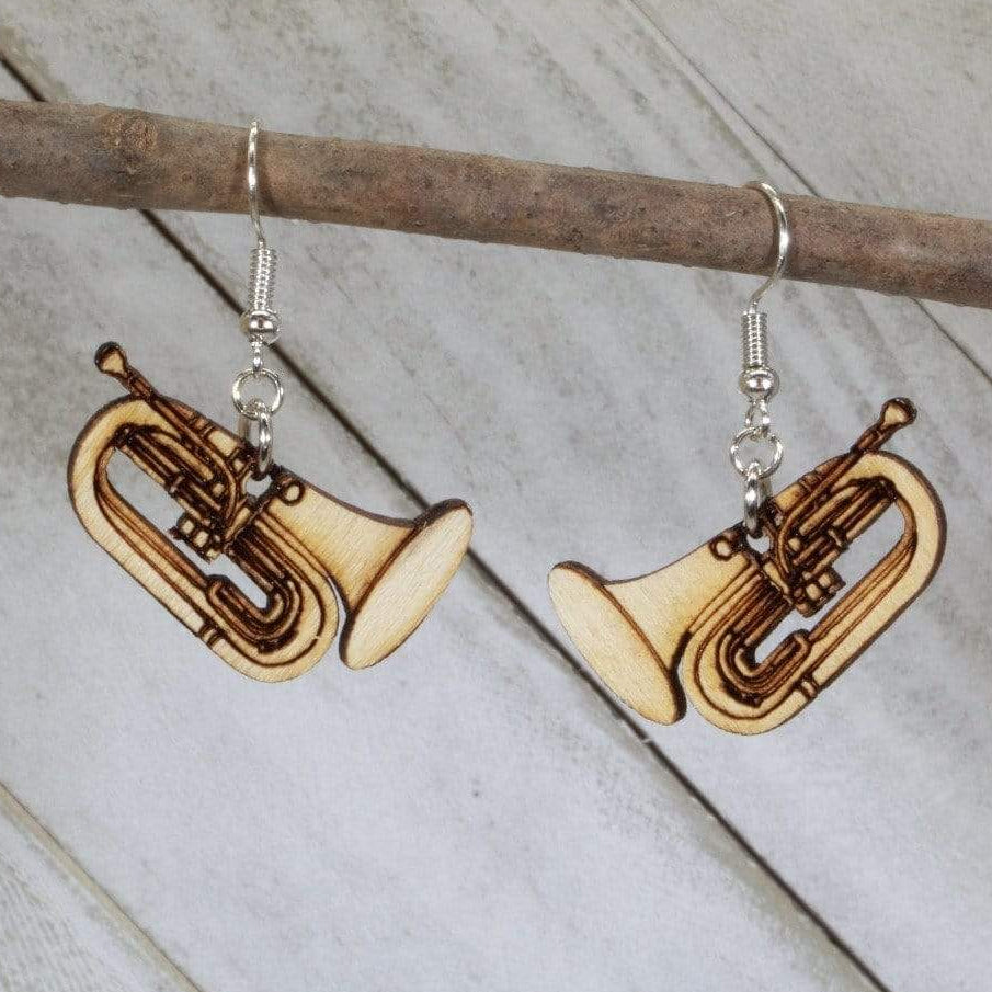 Baritone Horn Wooden Dangle Earrings | Band Instrument Jewelry by Cate's Concepts, LLC, handmade jewelry main product photo