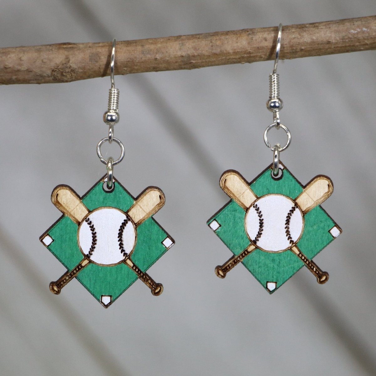 Baseball Diamond Wooden Earrings | Baseball Mom Sports Jewelry