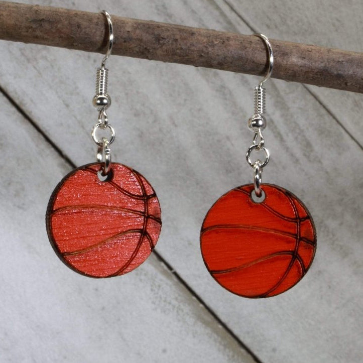 Basketball Wooden Dangle Earrings | Sports Jewelry