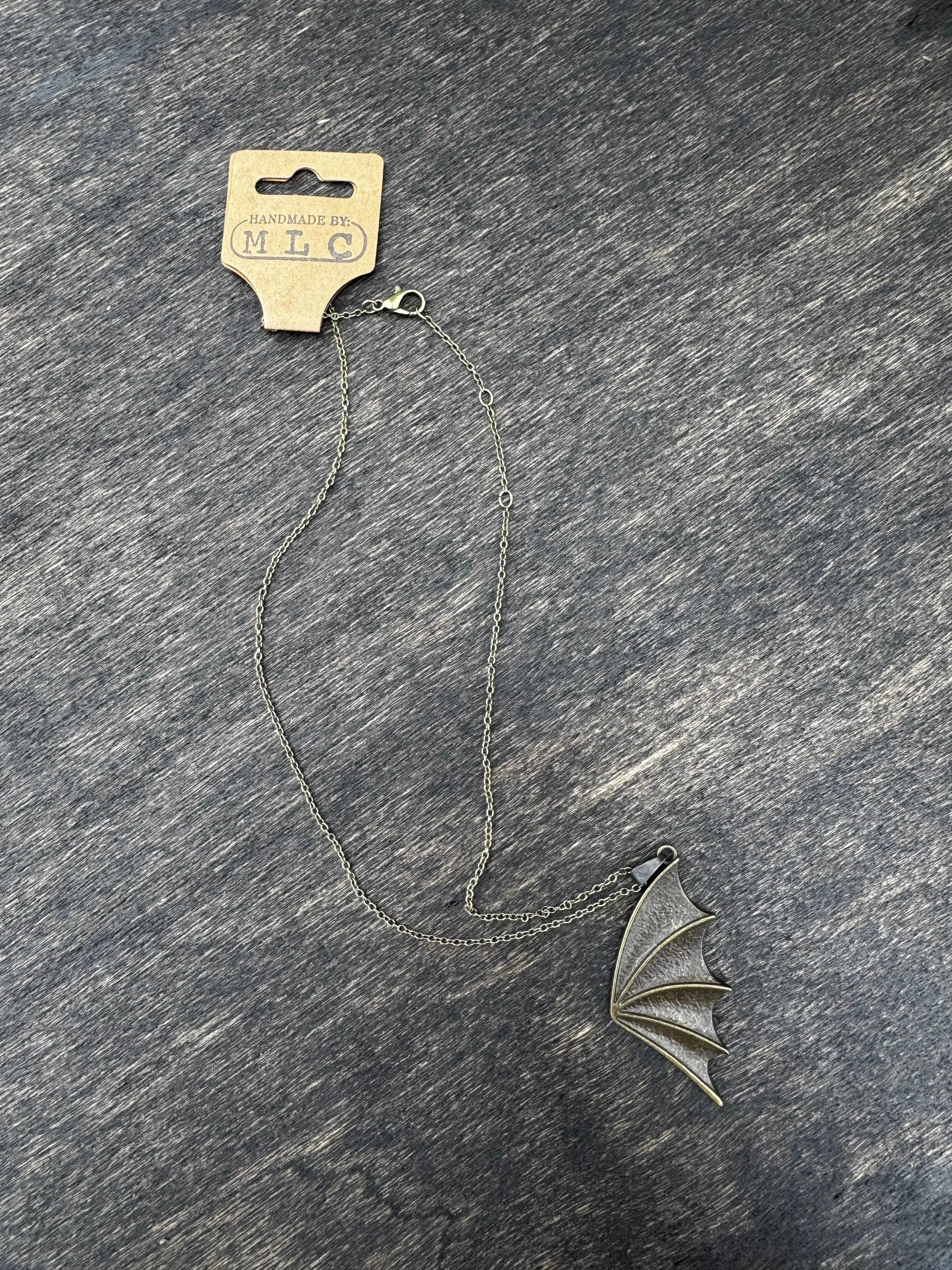Bat Wing Necklace | Gothic Fantasy Jewelry Gift by Mushroom Lady Co, handmade jewelry detail photo 2