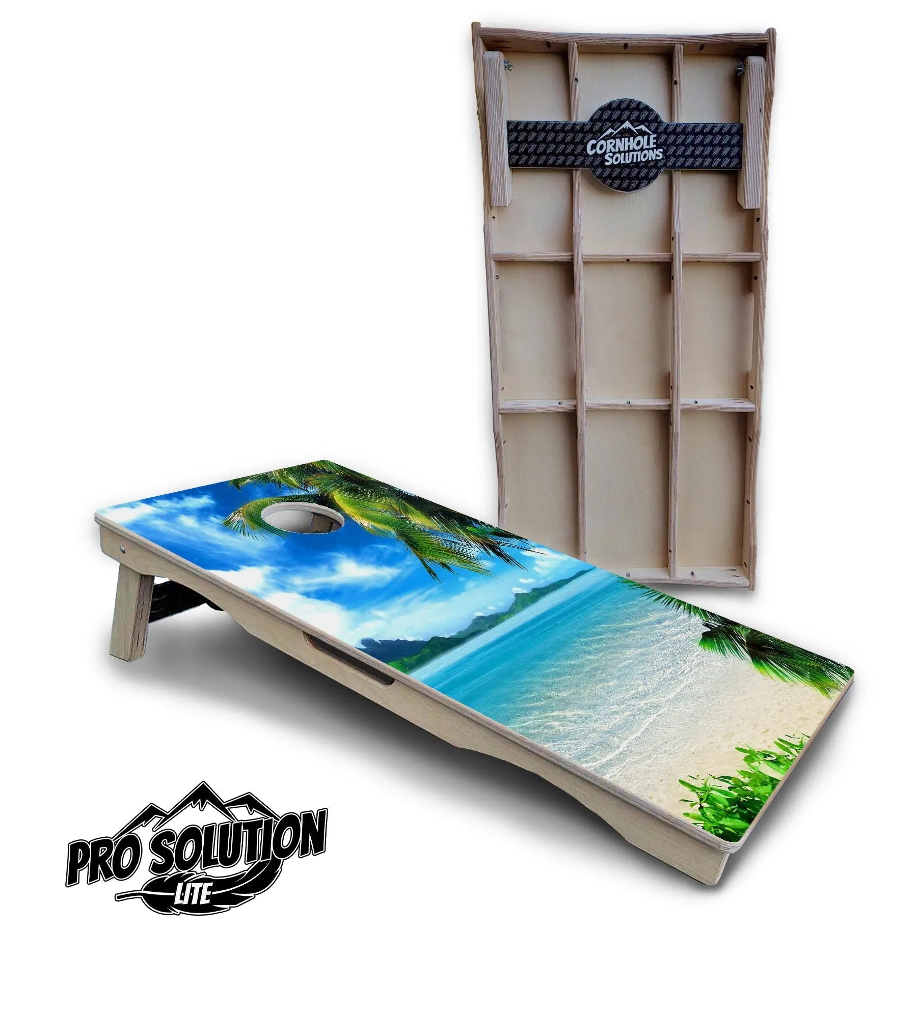 Beach Mountain Scene Cornhole Boards - Pro Solution Lite Series by Cornhole Solutions, custom cornhole board main product photo