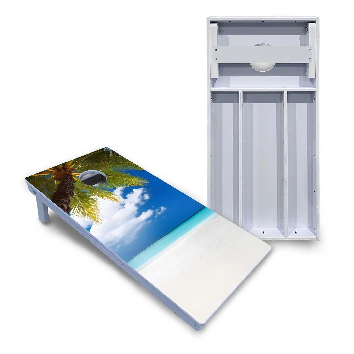Beach Palm Tree Cornhole Boards - All Weather Series by Cornhole Solutions, custom cornhole board main product photo