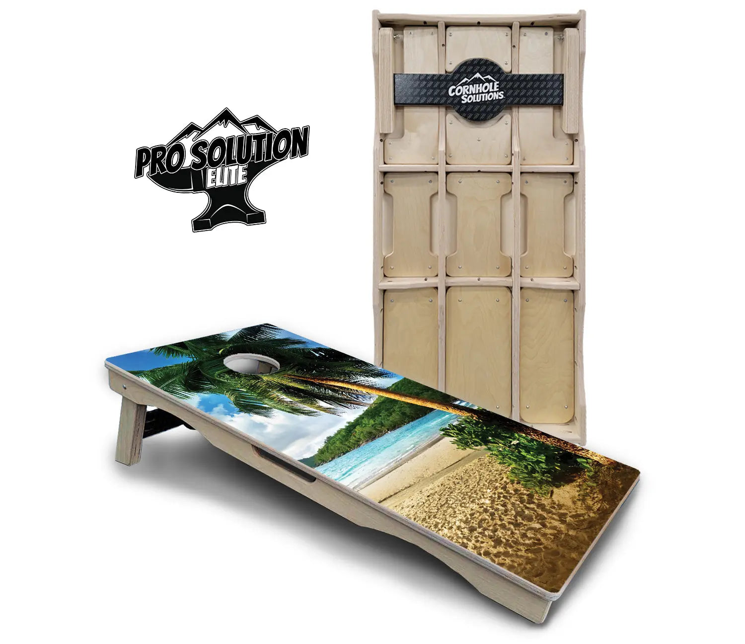 Beach Scene Cornhole Boards - Pro Solution Elite Series by Cornhole Solutions, custom cornhole board main product photo