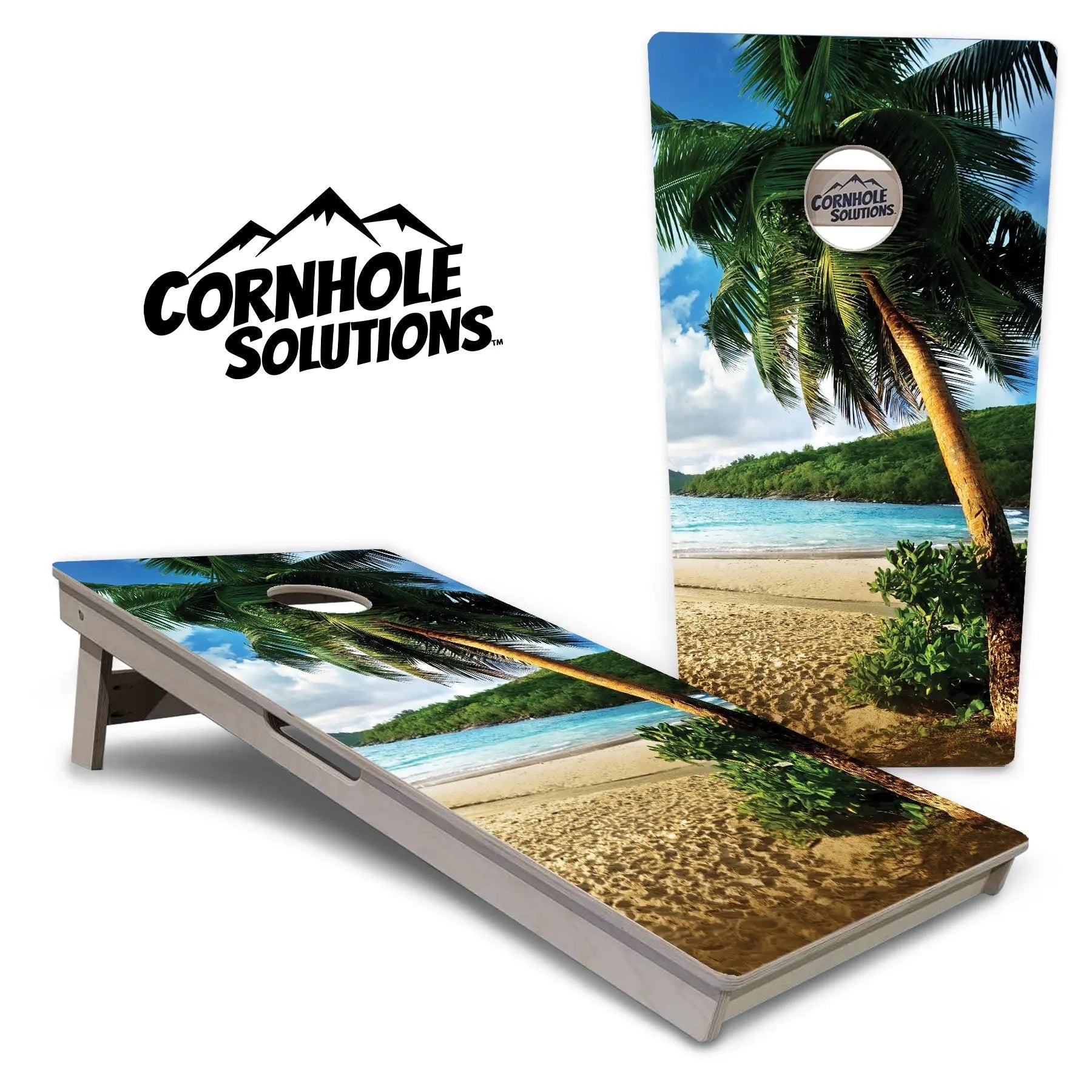 Beach Scene Cornhole Boards - Professional Tournament Series by Cornhole Solutions, custom cornhole board main product photo