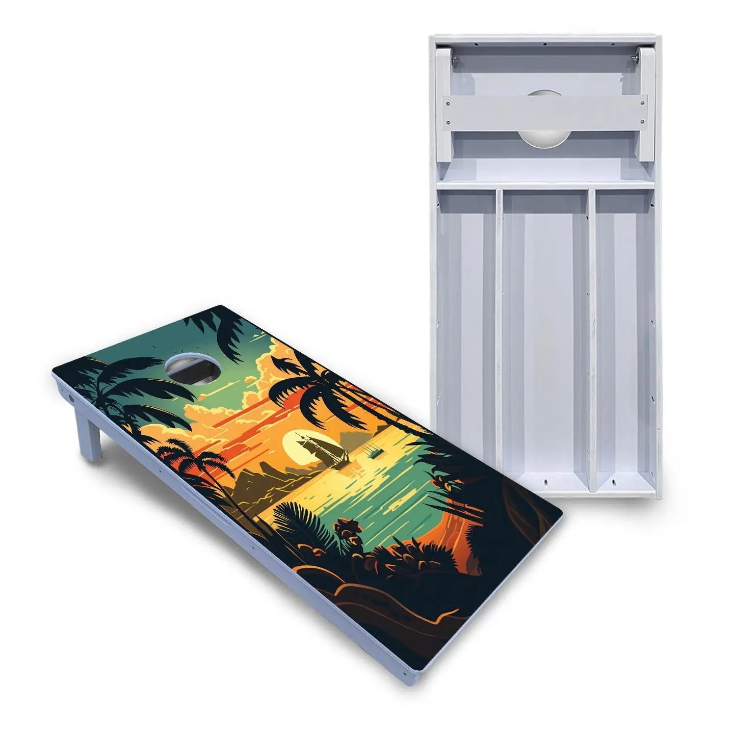 Beach Sunset Cornhole Boards - All Weather Series by Cornhole Solutions, custom cornhole board main product photo