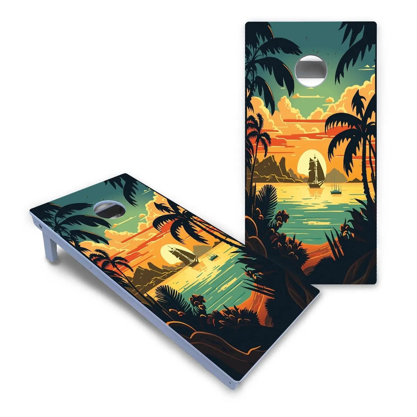 Beach Sunset Cornhole Boards - All Weather Series by Cornhole Solutions, custom cornhole board detail photo 2
