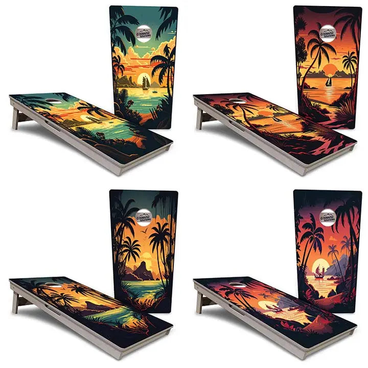 Beach Sunset Cornhole Boards - Professional Tournament Series by Cornhole Solutions, custom cornhole board main product photo