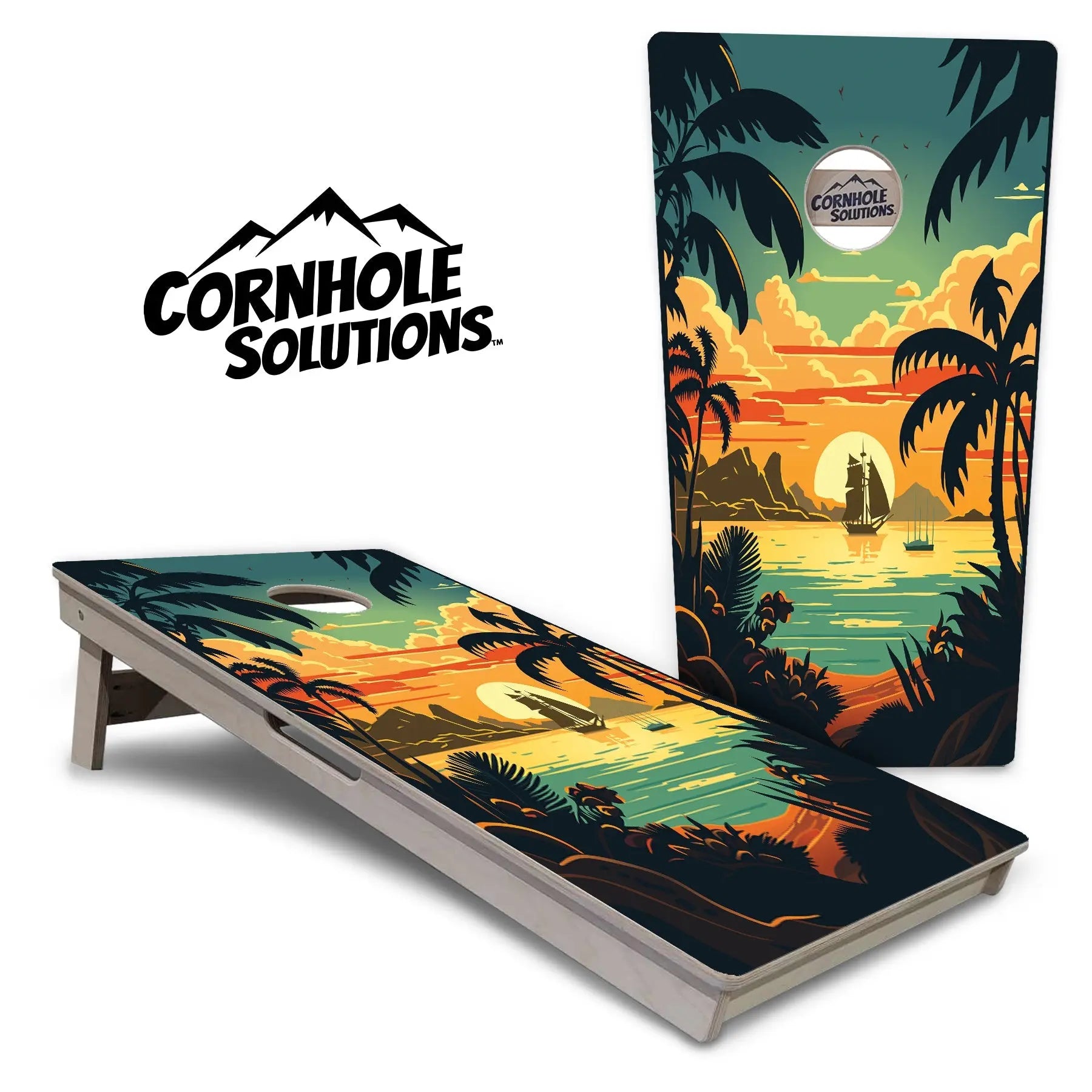 Beach Sunset Cornhole Boards - Professional Tournament Series by Cornhole Solutions, custom cornhole board detail photo 2