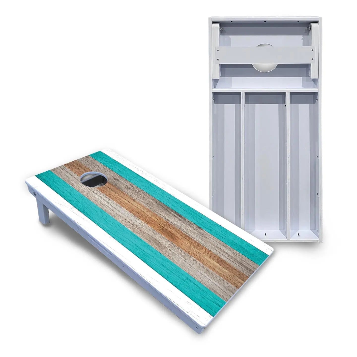 Beach Theme Stripe Cornhole Boards - All Weather Series by Cornhole Solutions, custom cornhole board main product photo