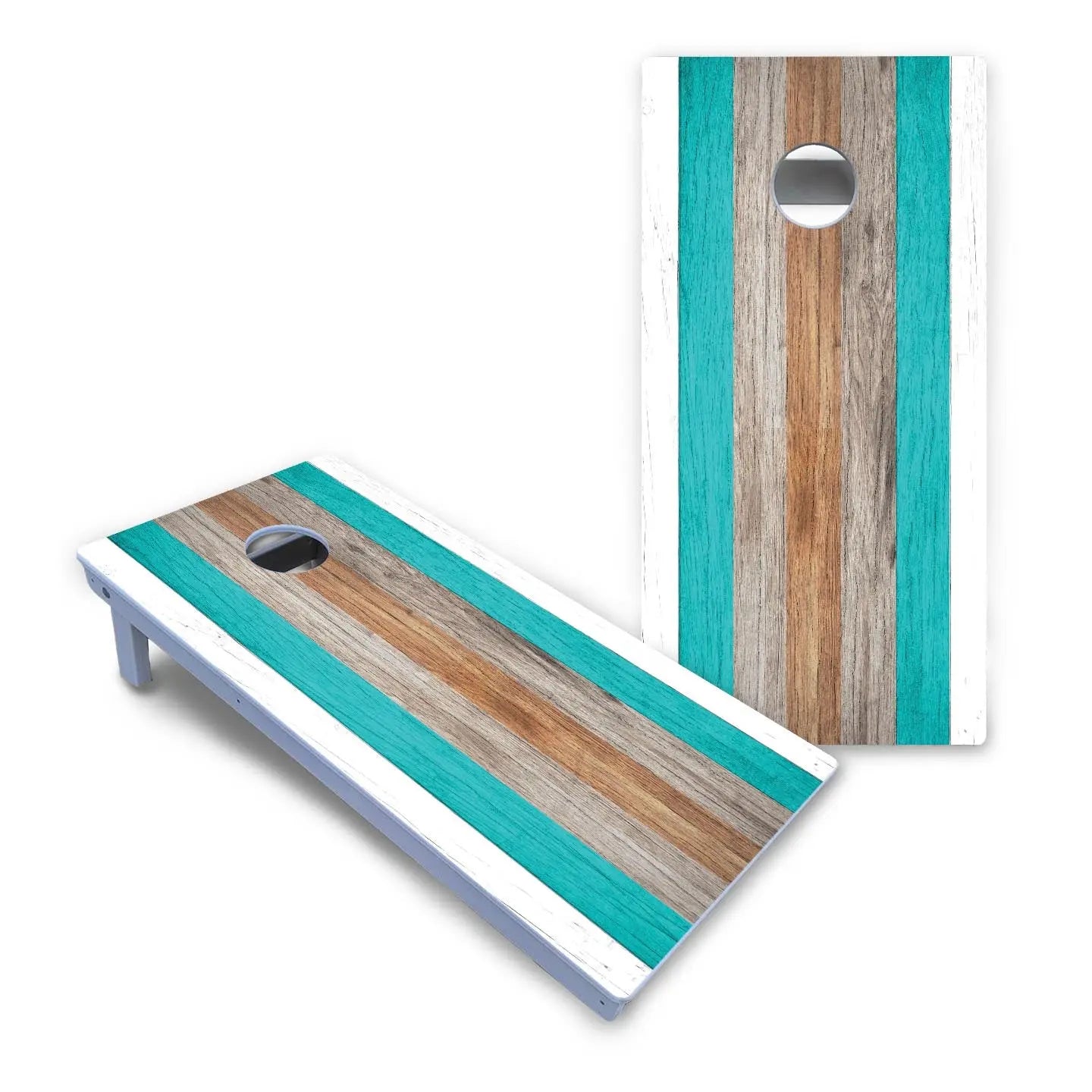 Beach Theme Stripe Cornhole Boards - All Weather Series by Cornhole Solutions, custom cornhole board detail photo 2