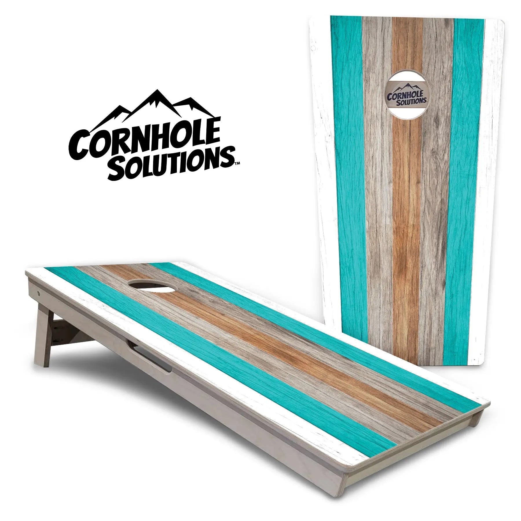 Beach Theme Stripe Cornhole Boards - Professional Tournament Series by Cornhole Solutions, custom cornhole board main product photo