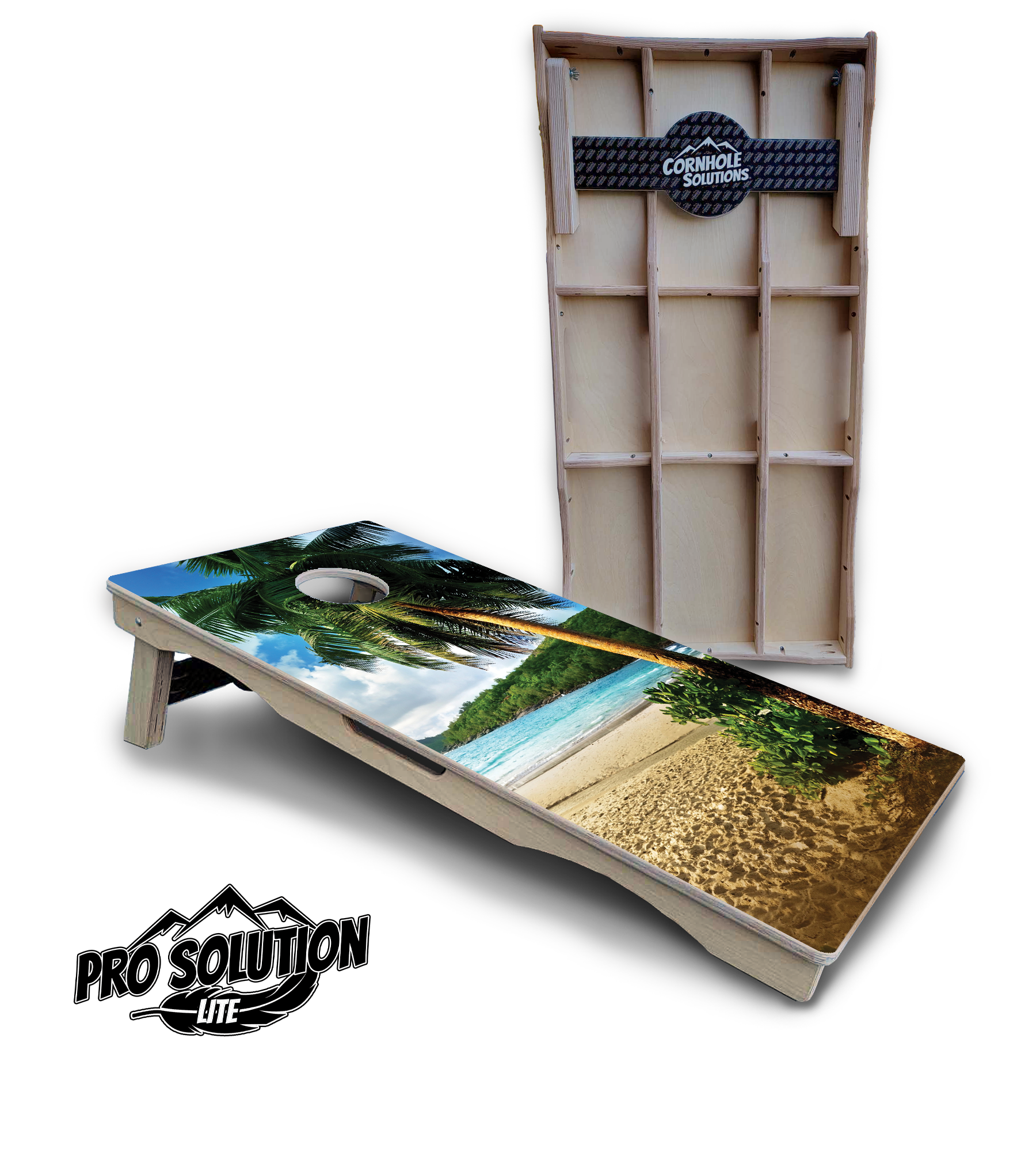 Beach Scene Cornhole Boards - Pro Solution Lite Series by Cornhole Solutions, custom cornhole board main product photo