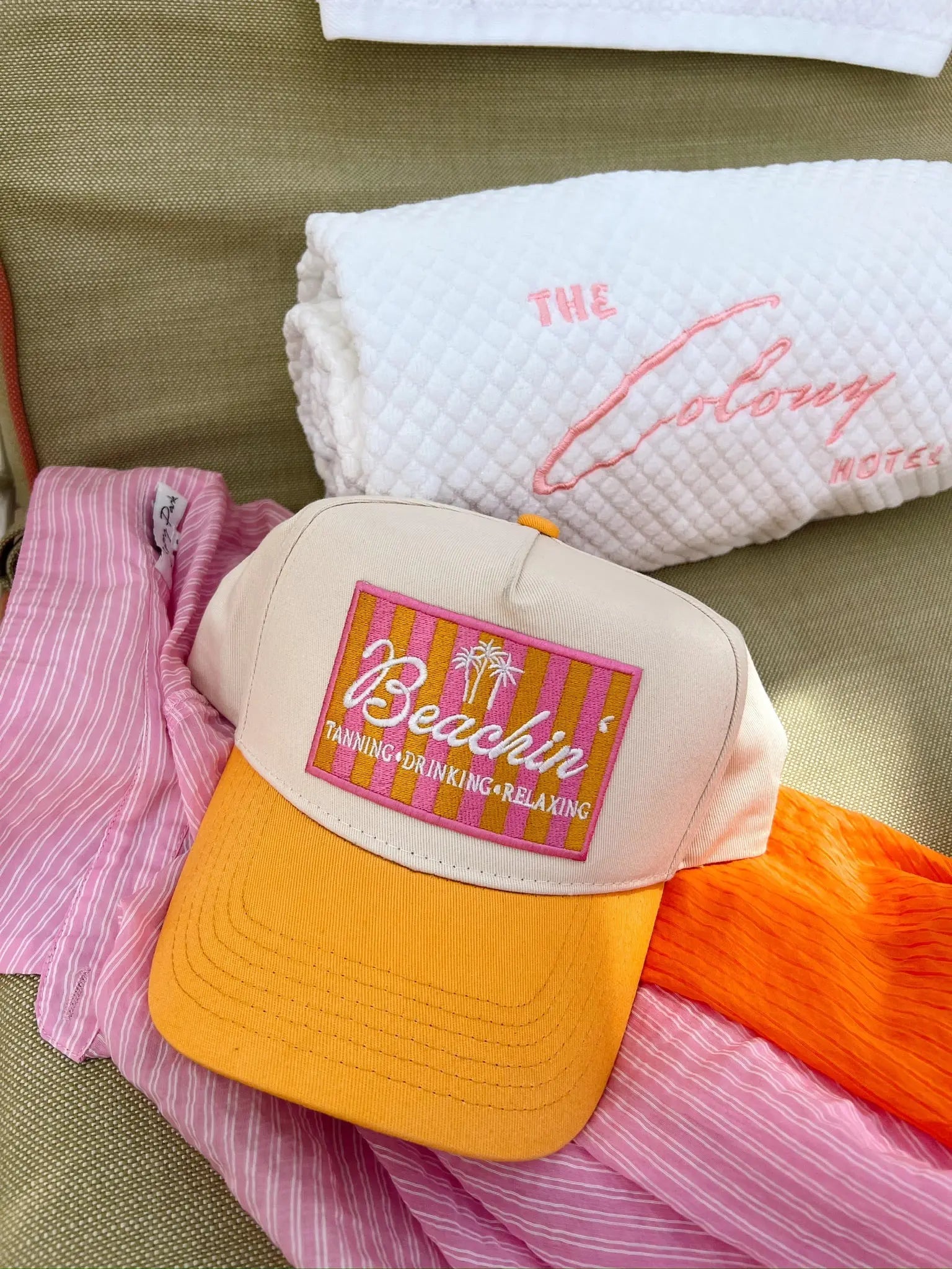 Beachin' - Vintage Trucker Hat by KenzKustomz, Southern lifestyle apparel detail photo 13