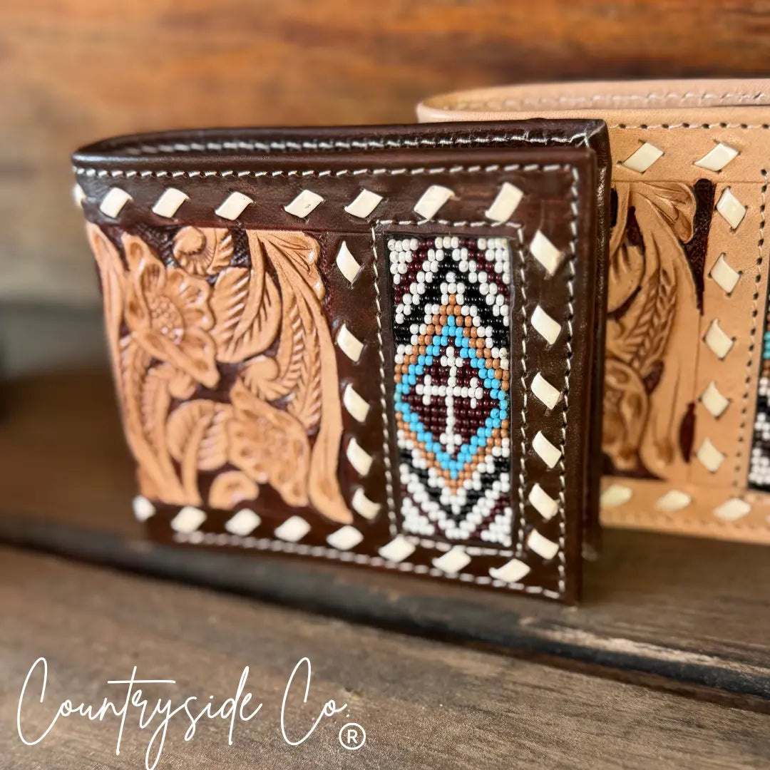 Beaded Cross Leather Men's Wallet Countryside Co.