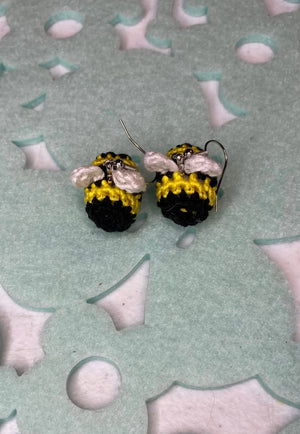 Handmade Crochet Bee Earrings: Hypoallergenic, Lightweight Cotton Jewelry by Main Street Collective. 