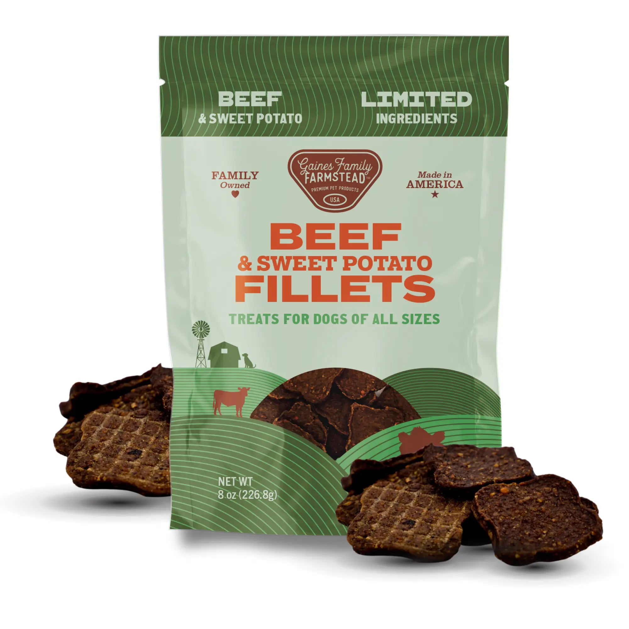 Beef and Sweet Potato Fillets natural dog treats by Gaines Family Farmstead