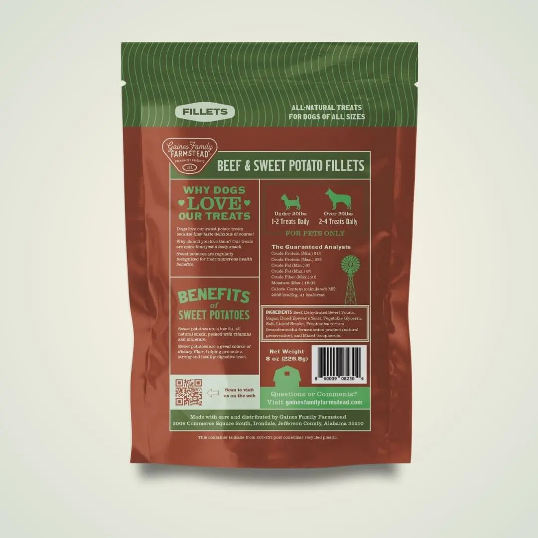Beef and Sweet Potato Fillets soft dog training treats