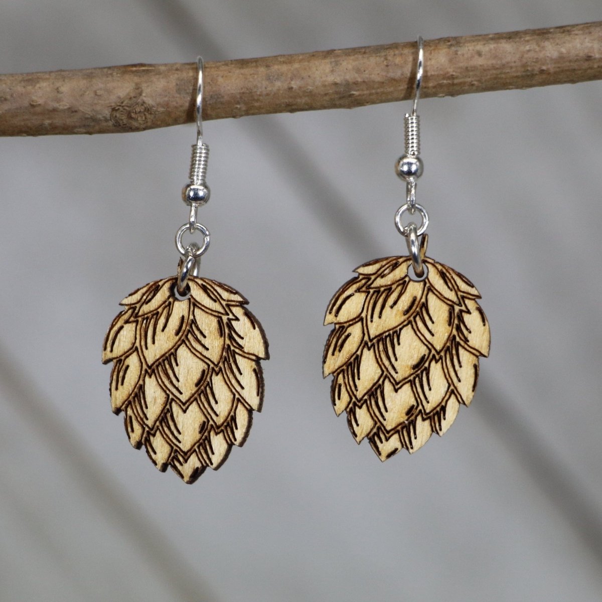 Beer Hops Wooden Dangle Earrings | Craft Beer Jewelry by Cate's Concepts, LLC, handmade jewelry main product photo