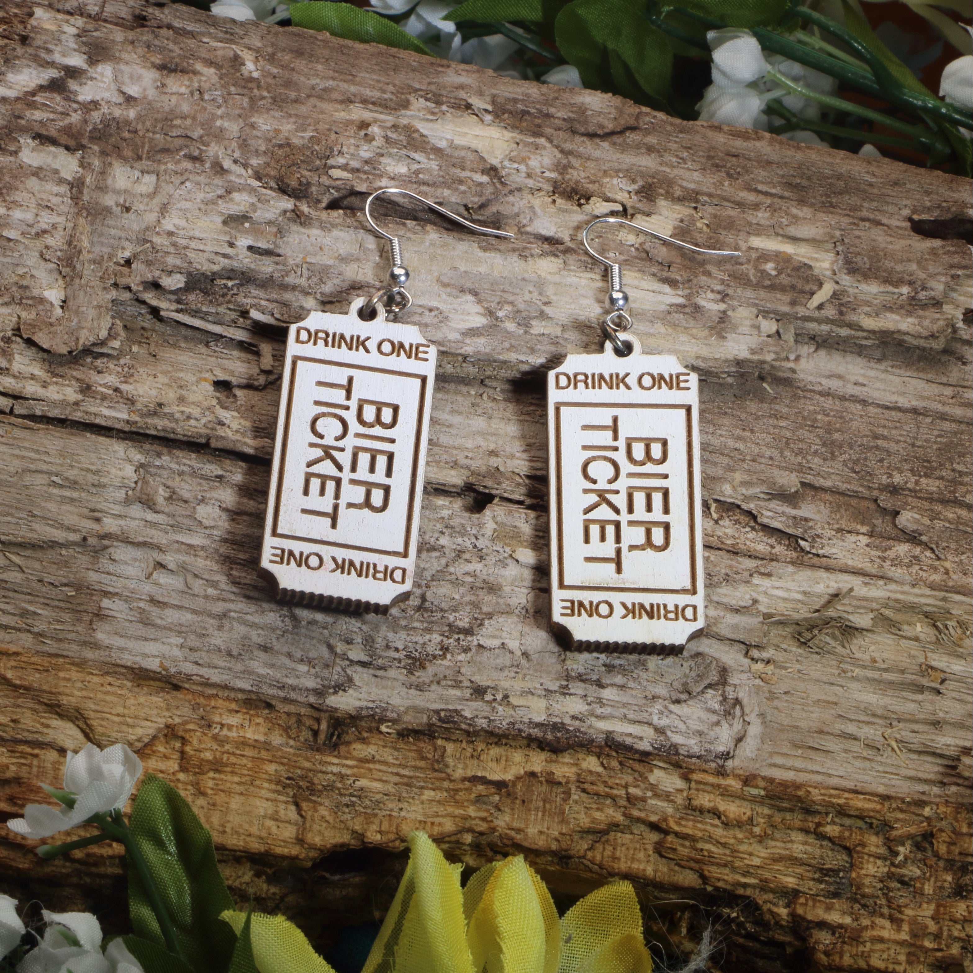 Beer Ticket Wooden Earrings | Oktoberfest German Festival Jewelry