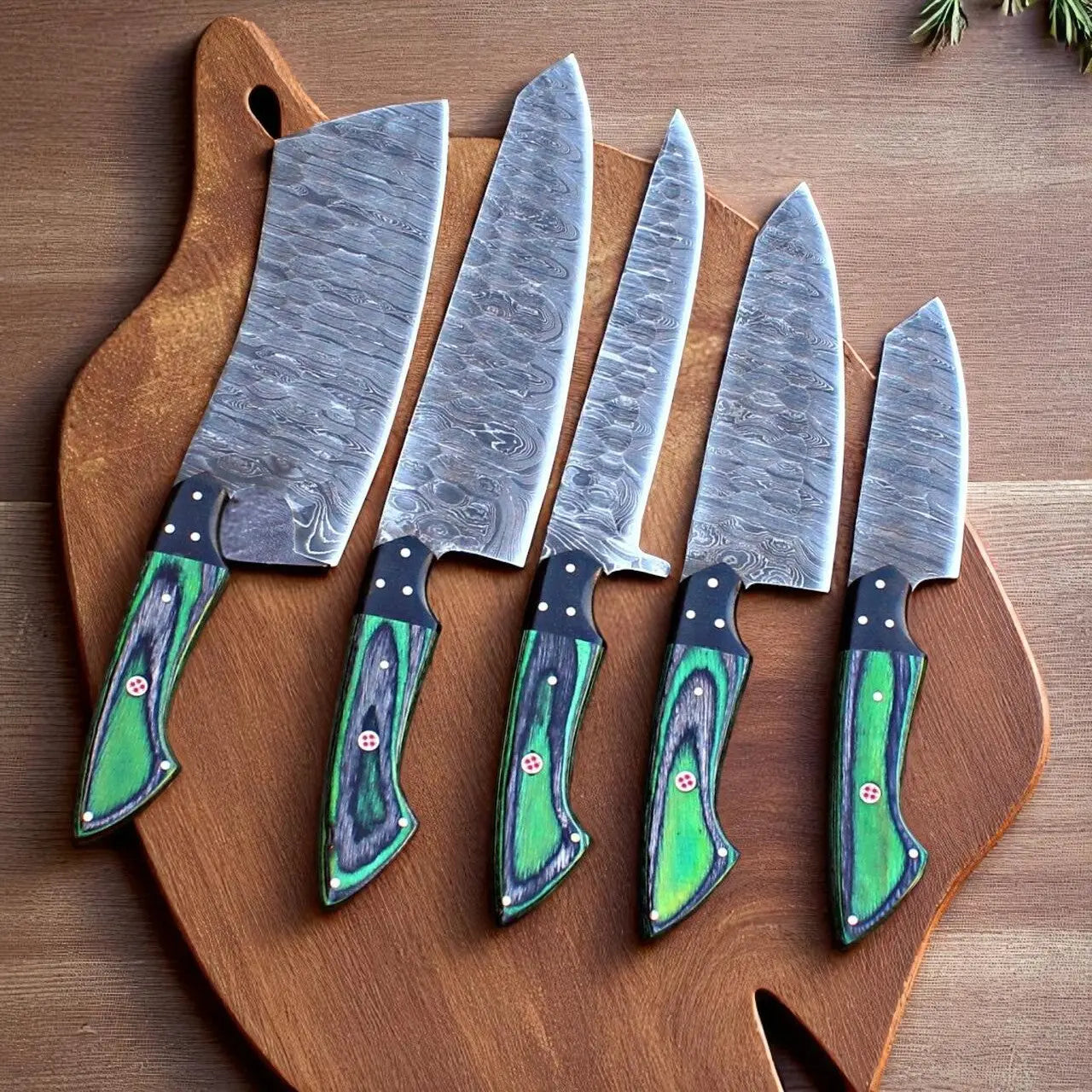 Best Damascus Knife Set – 5-Piece Full Tang Forged Collection by Damascus Knife Store, Damascus knife main product photo