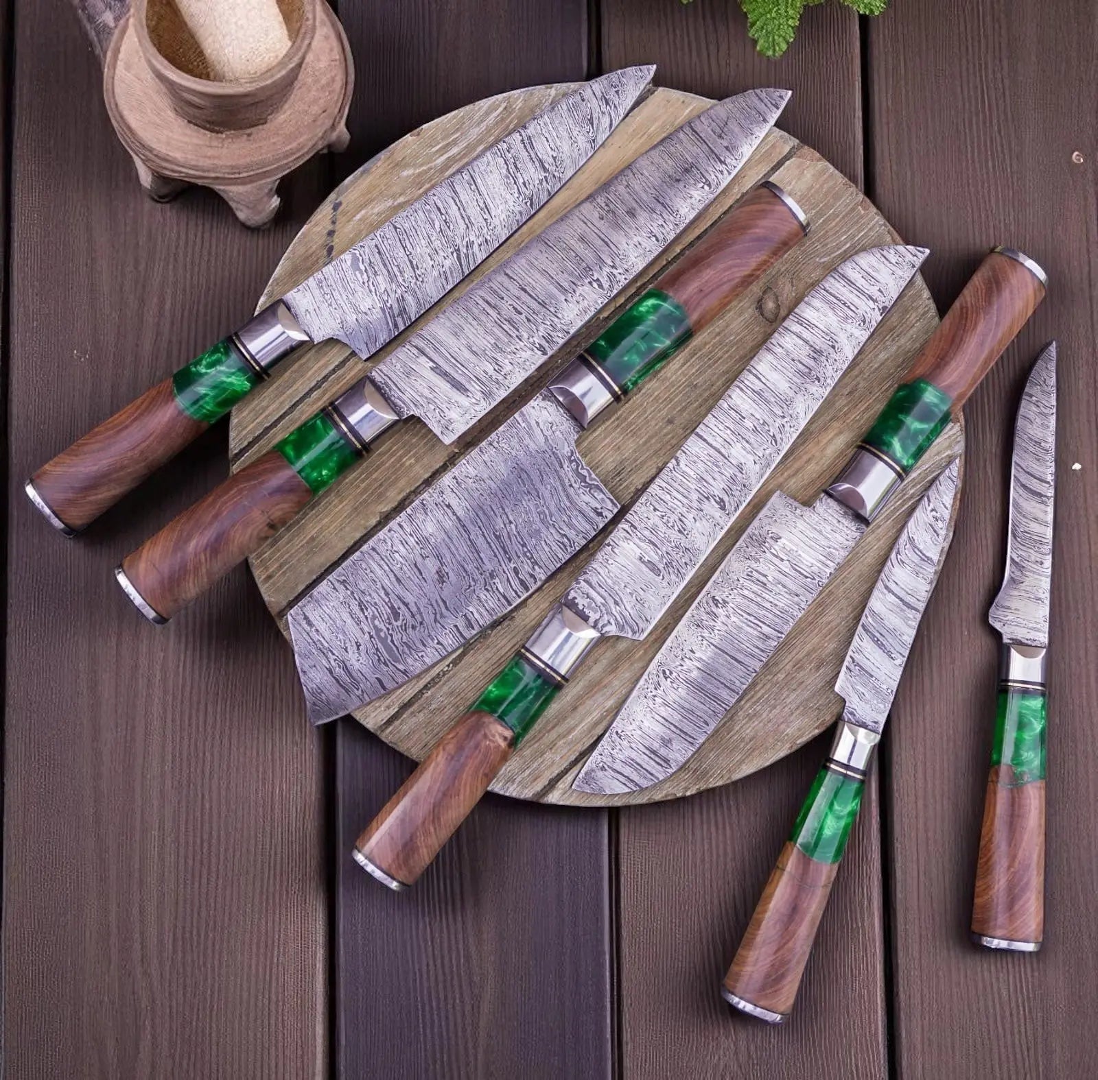 Best Damascus Knife Sets – 7-Piece Full Tang Forged Collection Damascus Knife Store