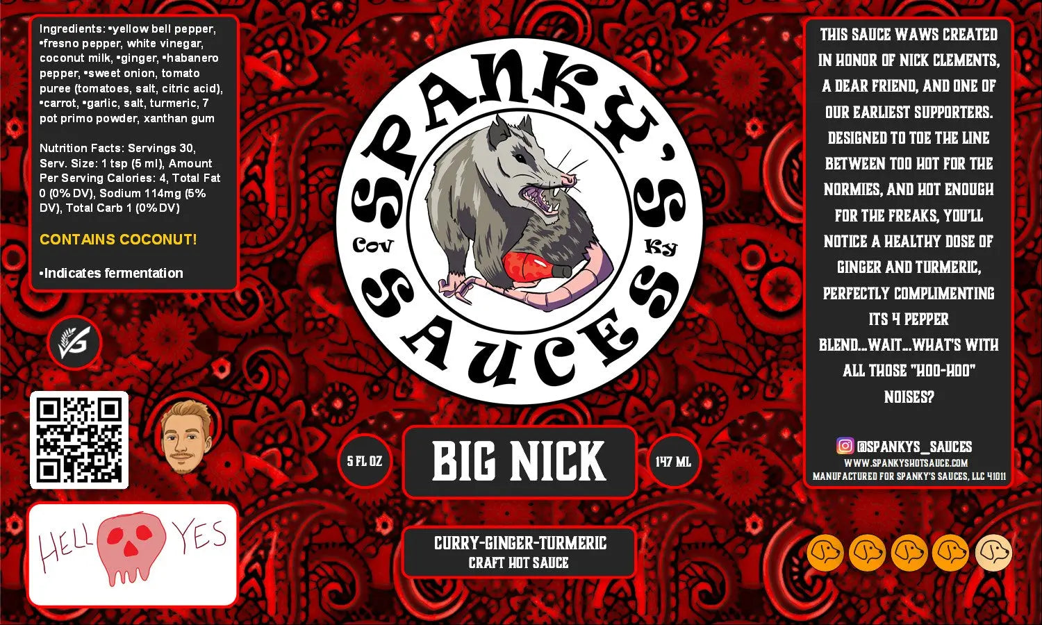 Big Nick Hot Sauce by Spanky's Sauces with curry ginger turmeric flavor in a bottle.