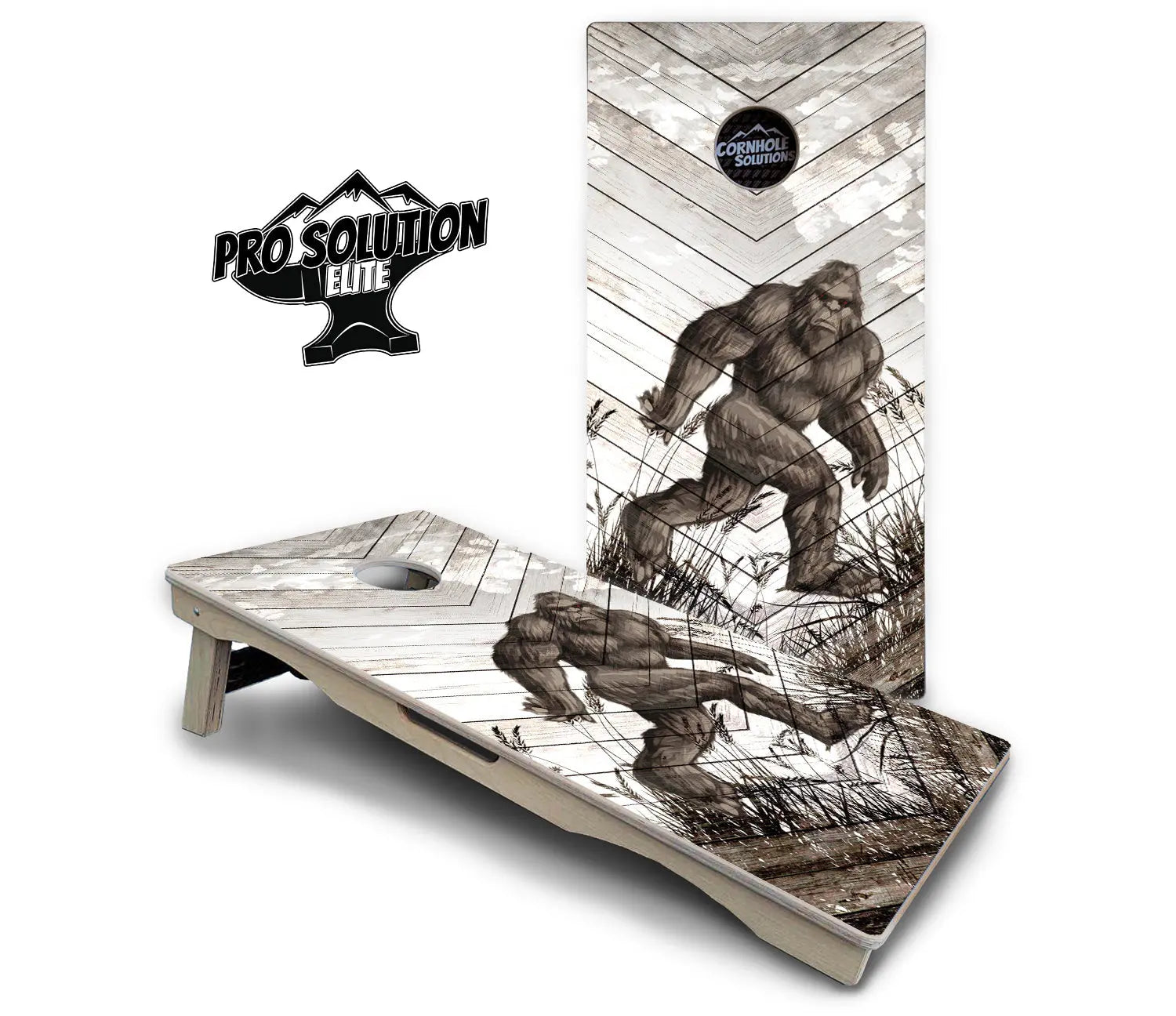 Bigfoot Whitewash Cornhole Boards - Pro Solution Elite Series by Cornhole Solutions, custom cornhole board detail photo 2