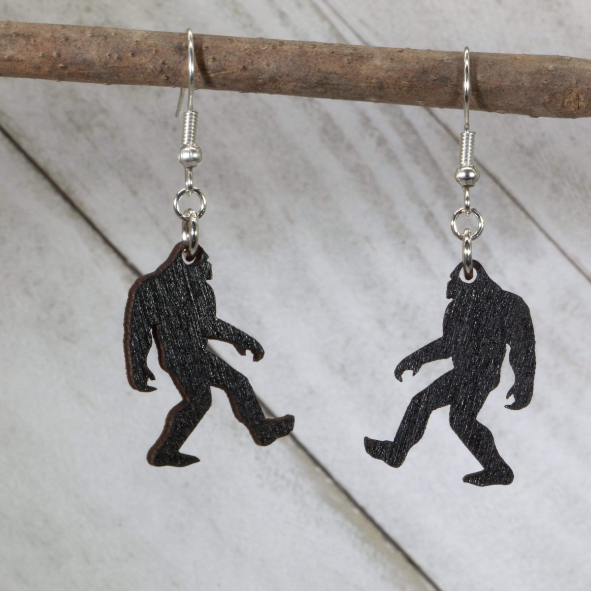 Bigfoot Wooden Dangle Earrings | Sasquatch Cryptid Jewelry