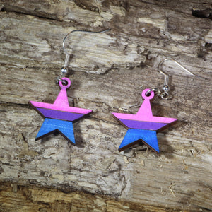 Bisexual Pride Star Wooden Earrings | Bi Flag Jewelry