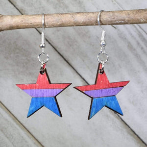 Bisexual Pride Star Wooden Earrings | Bi Flag Jewelry