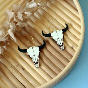 Bison Skull Hoop Earrings hand painted on lightweight wood by LE CHIC MIAMI