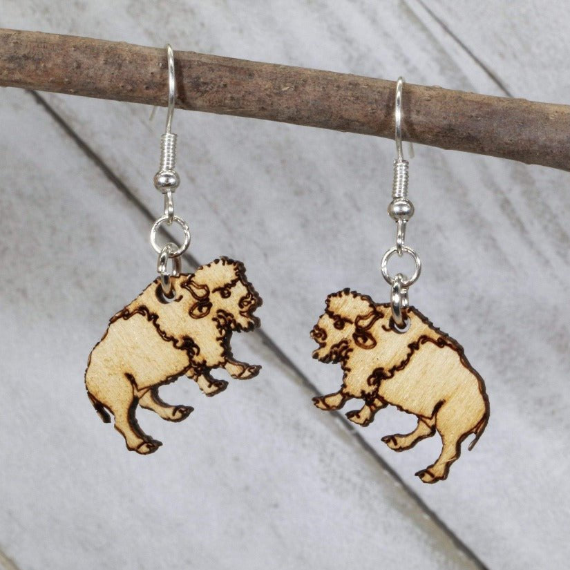 Bison Wooden Dangle Earrings | Western Animal Jewelry