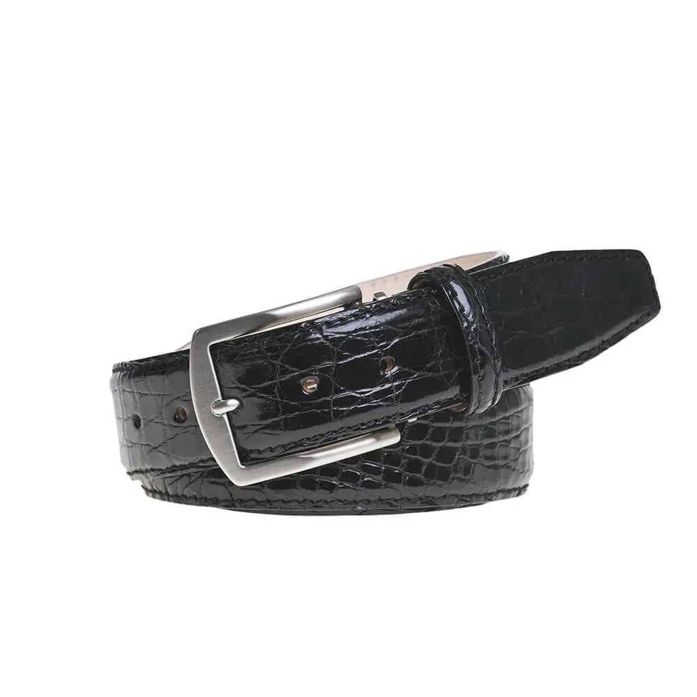 Black Caiman Crocodile Leather Belt