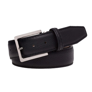 Black Italian Pebble Grain Belt by Roger Ximenez: Bespoke Belts and Leather Accessories, handmade leather goods detail photo 4