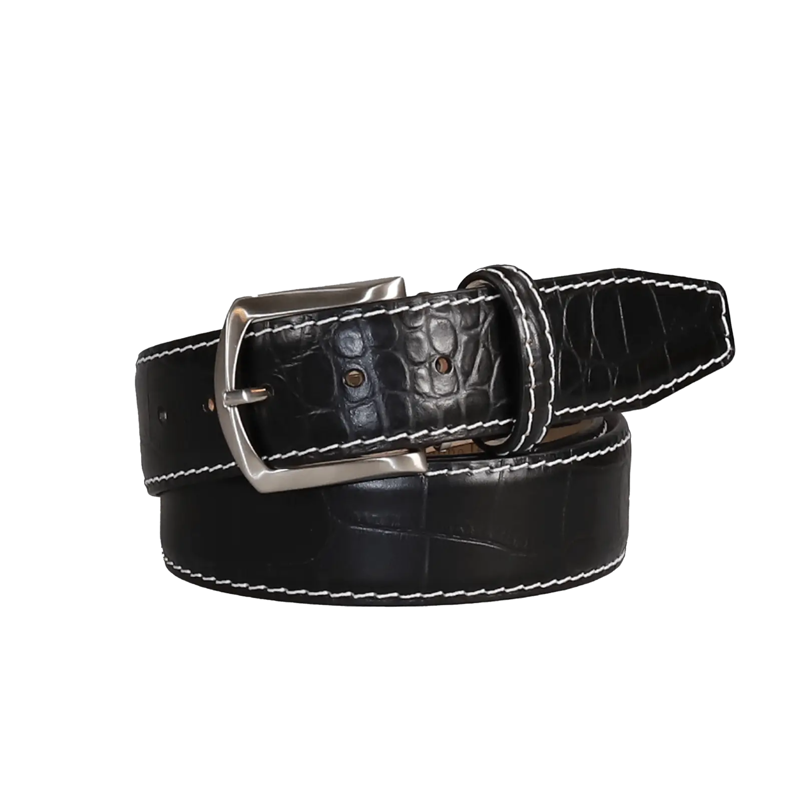 Black Mock Croc Leather Belt