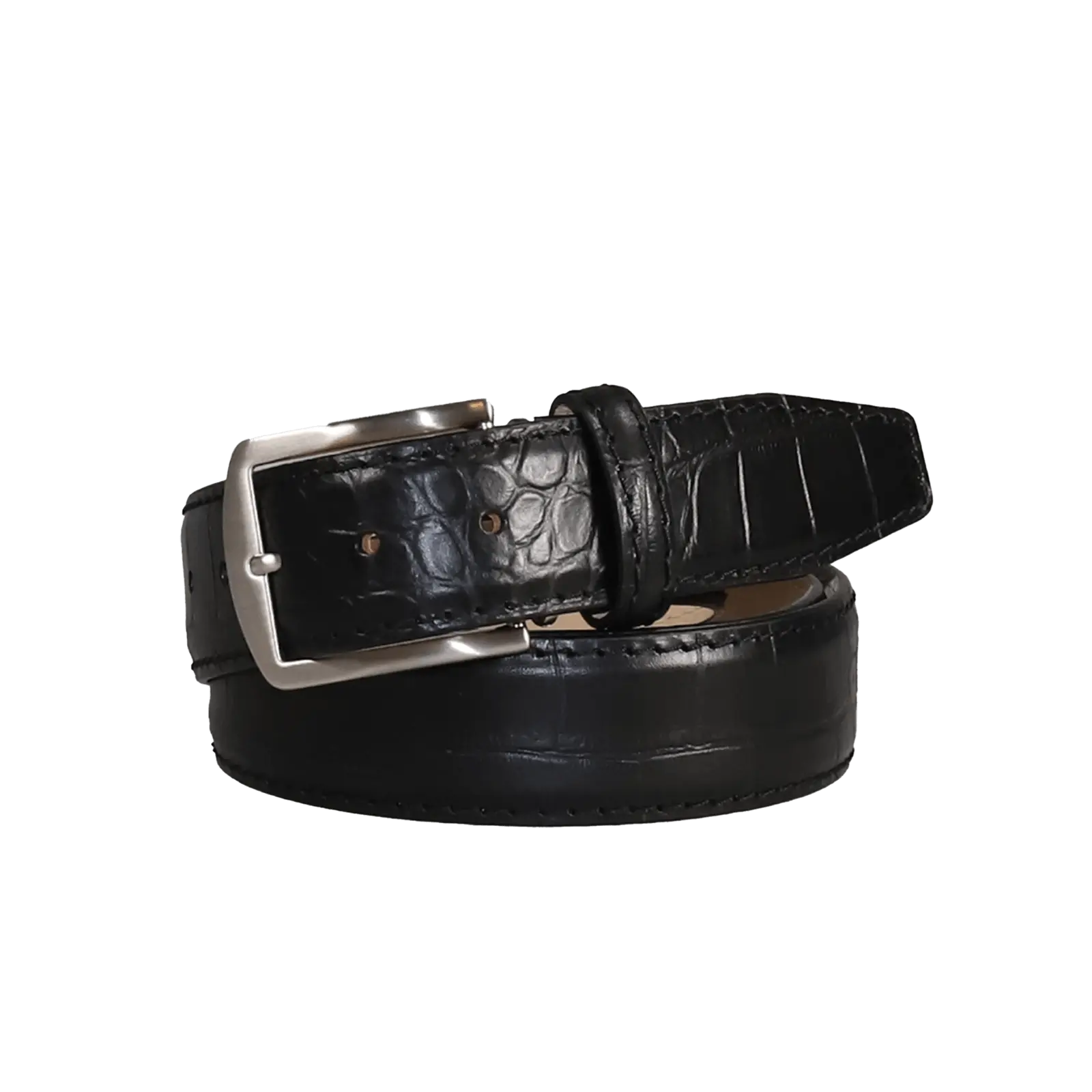 Black Mock Croc Leather Belt