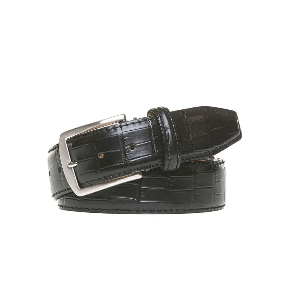 Black Mock Gator Leather Belt