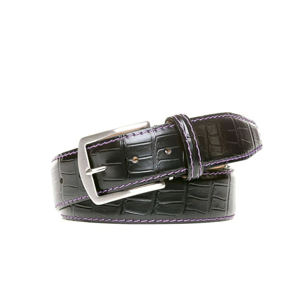 Black Mock Gator Leather Belt by Roger Ximenez: Bespoke Belts and Leather Accessories, handmade leather goods detail photo 4