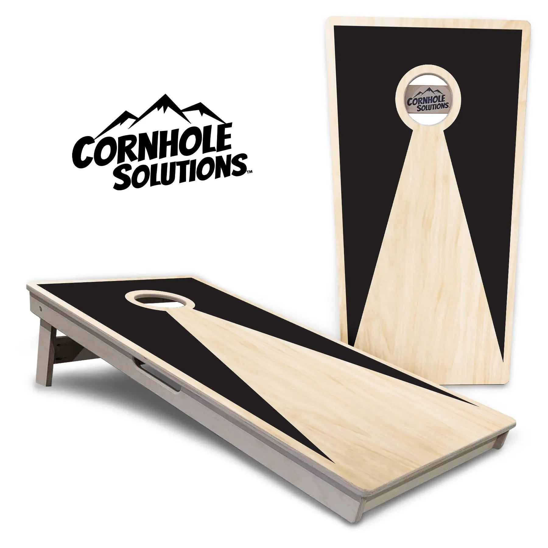 Black/Natural Keyhole Cornhole Boards - Professional Tournament Series by Cornhole Solutions, custom cornhole board main product photo