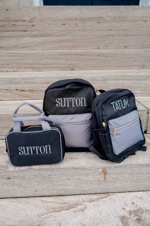 Black + Grey Colorblock Backpack PLAIN NO EMBROIDERY by KenzKustomz, handmade leather goods detail photo 3