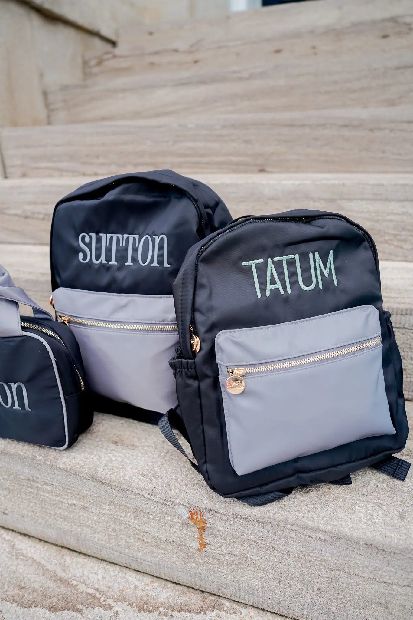 Black + Grey Colorblock Backpack PLAIN NO EMBROIDERY by KenzKustomz, handmade leather goods detail photo 5