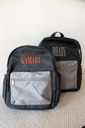Black + Grey Colorblock Backpack PLAIN NO EMBROIDERY by KenzKustomz, handmade leather goods detail photo 10