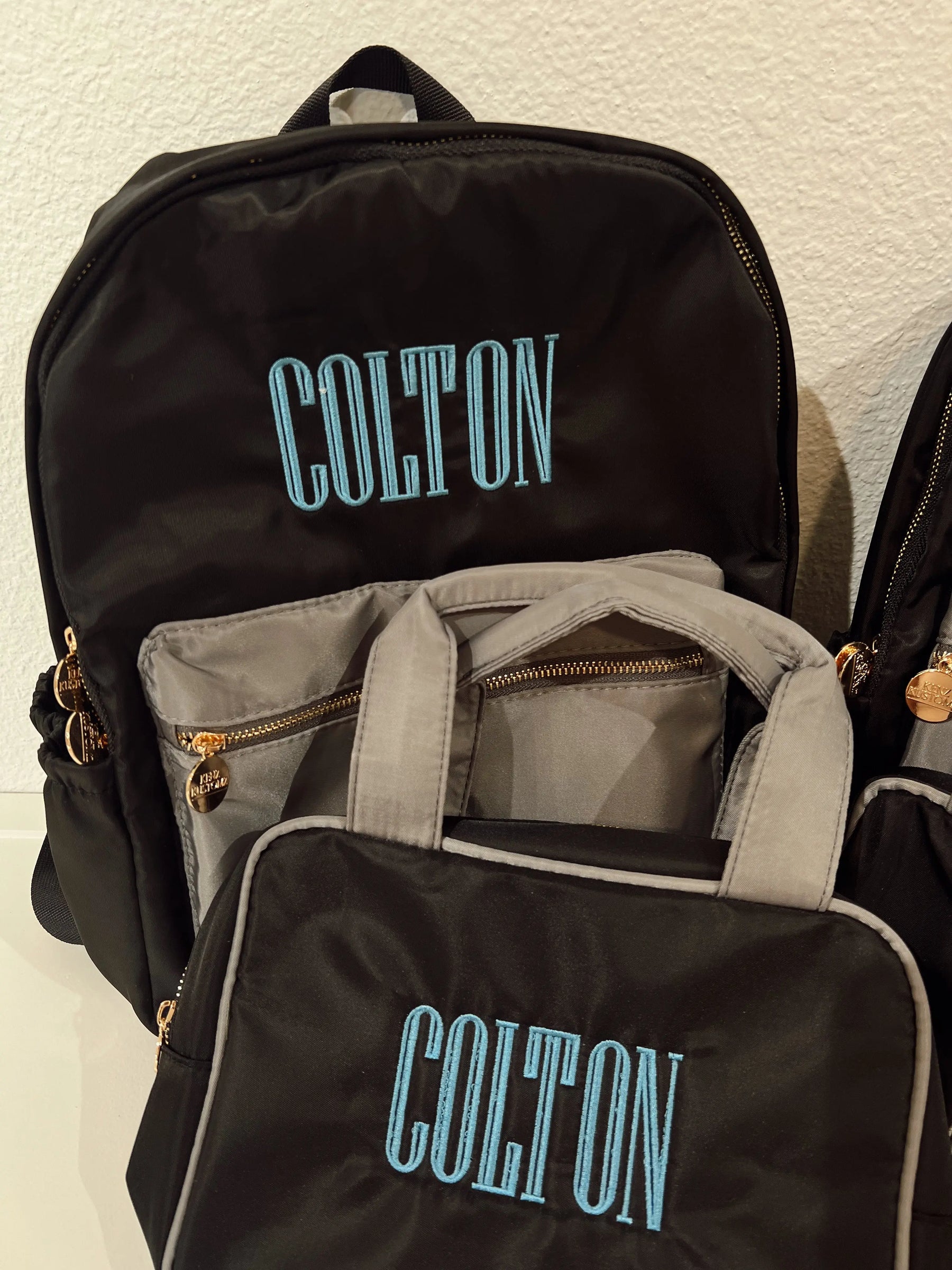 Black + Grey Colorblock Backpack PLAIN NO EMBROIDERY by KenzKustomz, handmade leather goods detail photo 14