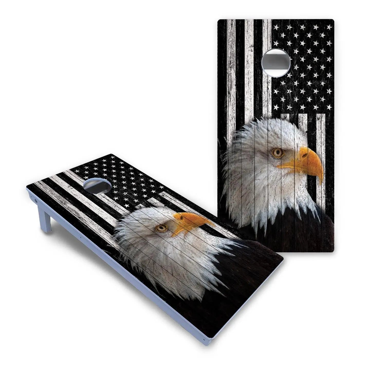 Black & White Eagle Flag Cornhole Boards - All Weather Series by Cornhole Solutions, custom cornhole board detail photo 2