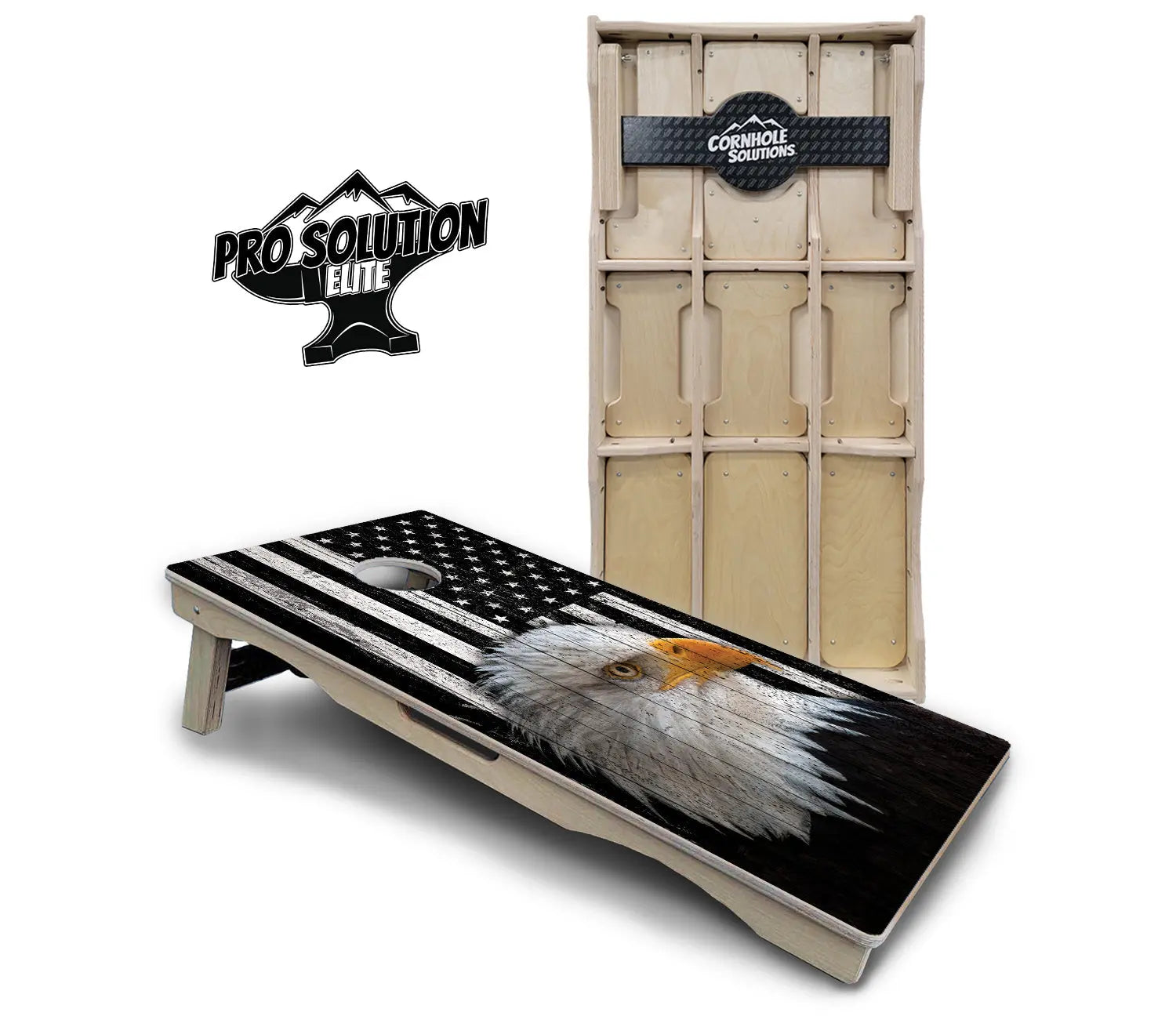 Black & White Eagle Flag Cornhole Boards - Pro Solution Elite Series by Cornhole Solutions, custom cornhole board main product photo