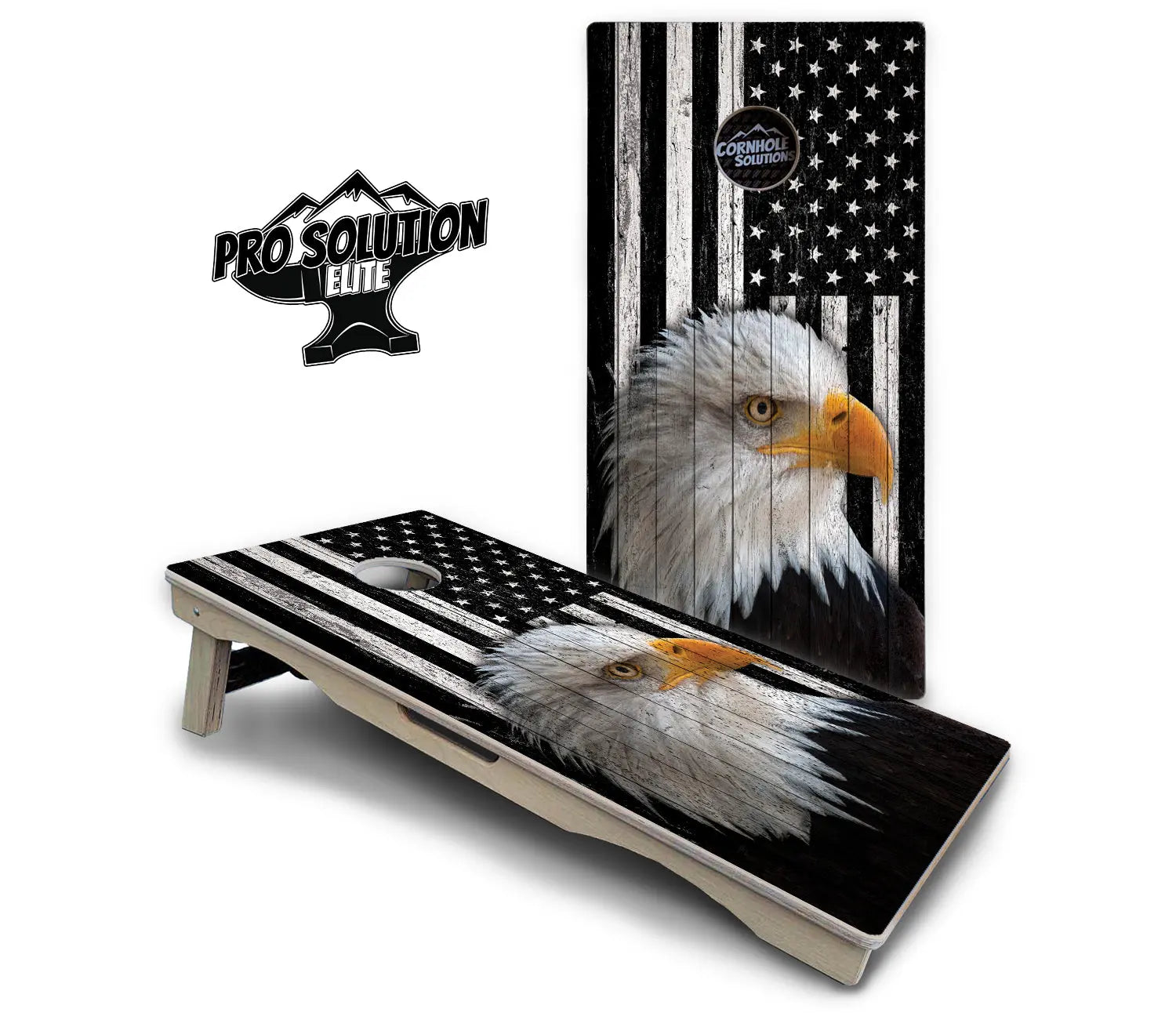Black & White Eagle Flag Cornhole Boards - Pro Solution Elite Series by Cornhole Solutions, custom cornhole board detail photo 2