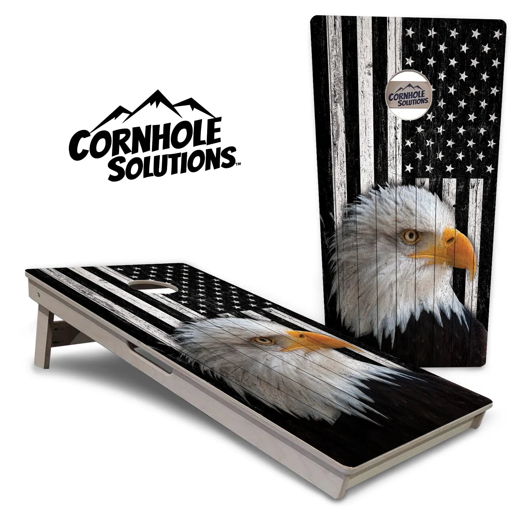 Black & White Eagle Flag Cornhole Boards - Professional Tournament Series Cornhole Solutions
