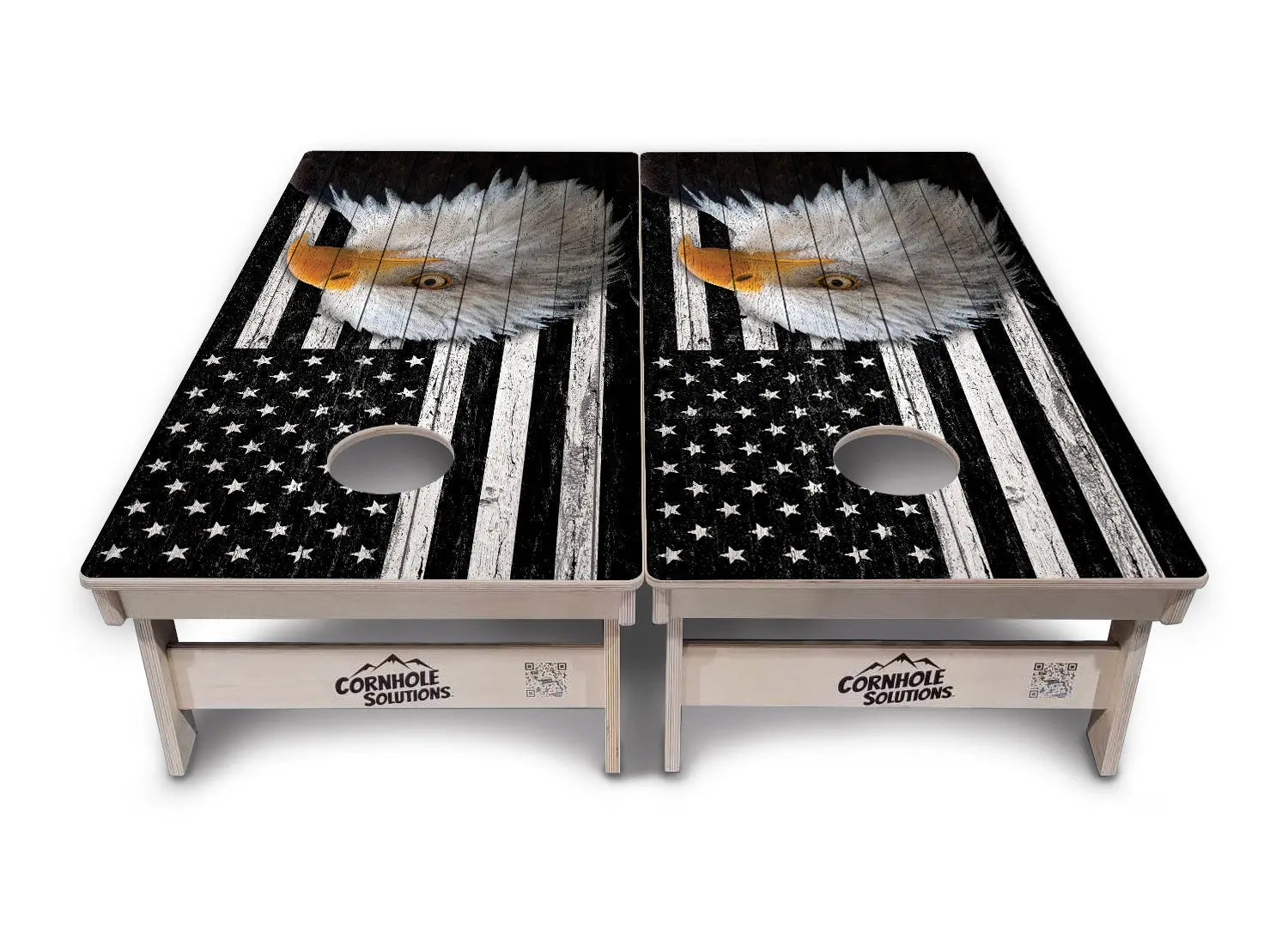 Black & White Eagle Flag Cornhole Boards - Professional Tournament Series Cornhole Solutions