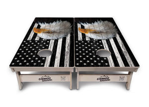Black & White Eagle Flag Cornhole Boards - Professional Tournament Series Cornhole Solutions